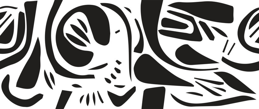 Stylized black and white abstract pattern with organic shapes