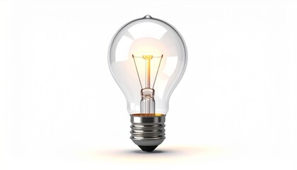 Illuminated Light Bulb with Visible Filament on White Background