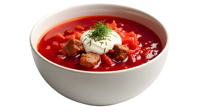 Delicious bowl of borscht soup isolated on transparent background