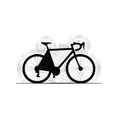 Fototapeta premium Bicycle silhouette with radiating lines vector illustration on white background, black and white minimal graphic design for bike enthusiasts