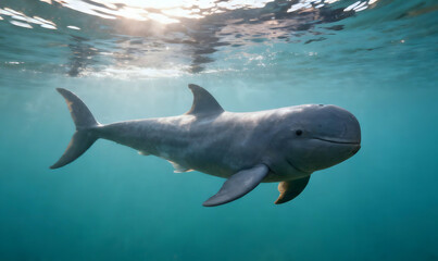Obraz premium Mahakam River Dolphin (Irrawaddy Dolphin) Swimming in Indonesian Waters