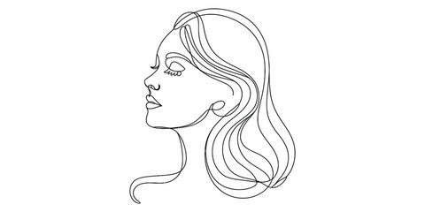 Elegant minimalist one line art female profile portrait © Bilas