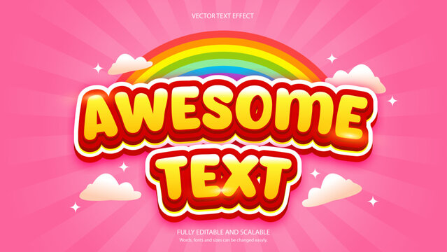 Rainbow Cartoon 3D Editable Text Effect &ndash; Cute Bold Retro Bubble Font Style