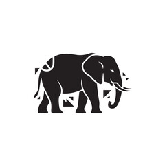 Majestic elephant standing with tribal geometric patterns on its body representing strength power wisdom and natural majesty in striking black silhouette