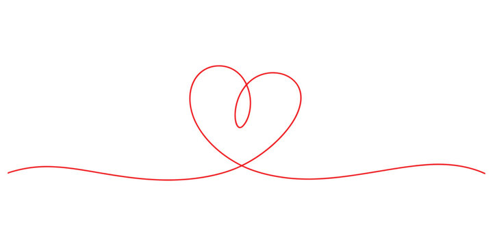 A continuous red thread line forming a simple heart shape in the center on a plain white background