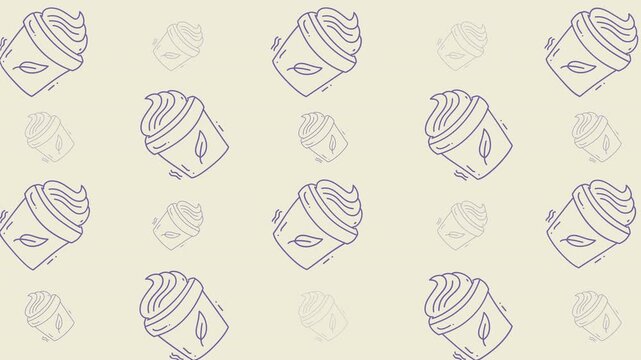 Whimsical pattern of green tea latte togo cups in doodle style. Suitable for food packaging, cafe decor, and social media graphics.