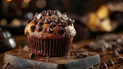 Indulge in a Delicious Chocolate Muffin Loaded with Chocolate Chips.