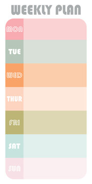 Vibrant weekly planner vector template.