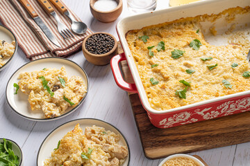 Easy to make dinner food recipe. Cheesy baked chicken and rice © Jeremy Pawlowski