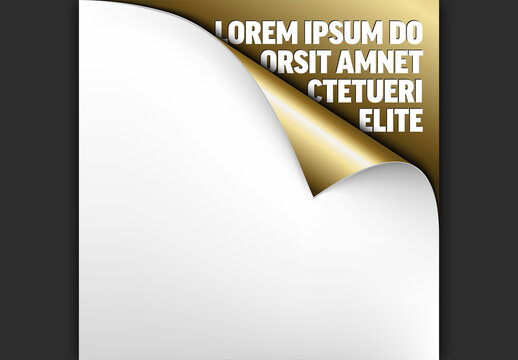 White Paper Curl with Gold Background and Text Space