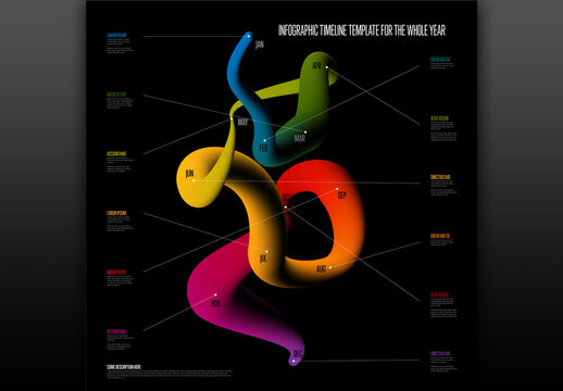Abstract 3D Liquid Infographic Timeline for Annual Planning on Black Background
