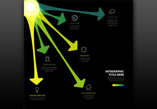 Abstract Infographic Template with Colored Arrows and Icons on Black Background