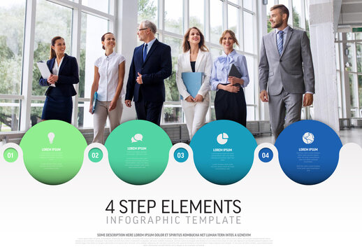 Business Infographic with 4 Step Elements Template and big photo placeholder