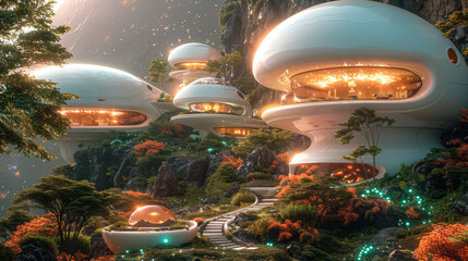 Human colony on unknown planet, surreal mystical fantasy artwork