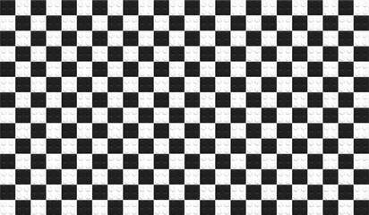 Checkered chessboard style background made with realistic black and white plastik constructor square blocks. Play and build concept. Vector illustration © boxerx