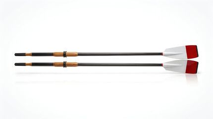 Pair of wooden rowing oars with black and orange handles isolated image