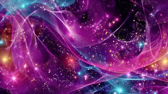 Romantic love theme for Valentines Day. A mesmerizing digital artwork of a cosmic space scene, featuring a vibrant blend of purples, blues, and pinks, illuminated by a multitude of stars and nebulae.