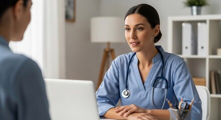 Fototapeta premium Female Doctor Consulting with Patient in Clinic.