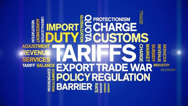 Tariffs animated word cloud-text design animation tag kinetic typography seamless loop.