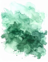 Abstract Green Watercolor Splash Texture on White Backdrop Delicate Light Effect