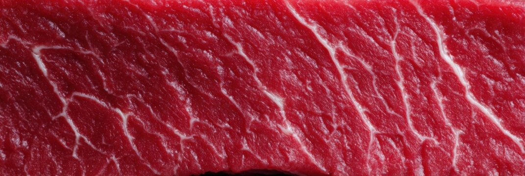 Close-up of fresh raw red meat texture with marbling