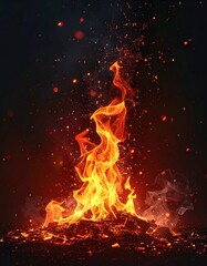 Fototapeta premium Abstract Fire Flames With Flying Particles Against a Dark Background