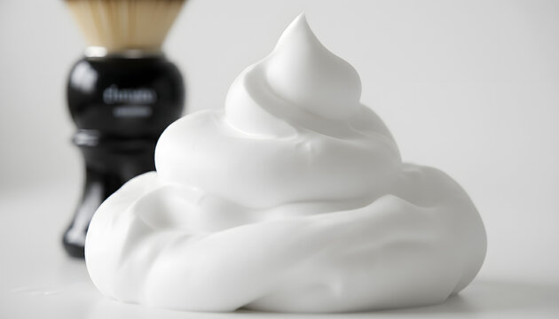 Shaving cream and brush on white background