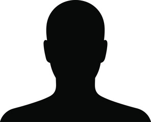 Black silhouette of human head and shoulders, generic avatar placeholder for profile, identity concealment, social media, digital interface, and abstract design concept illustration