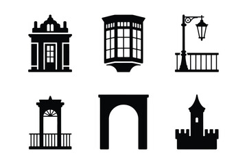Fototapeta premium Architectural Elements Icons: Facades, Arches, Towers