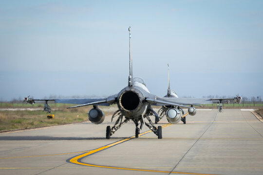 Two military supersonic aircrafts ready to take off