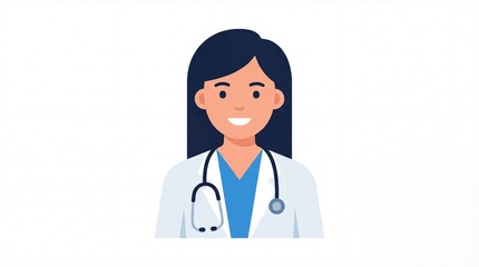 Fototapeta premium Flat Design Female Doctor with Stethoscope on White Background