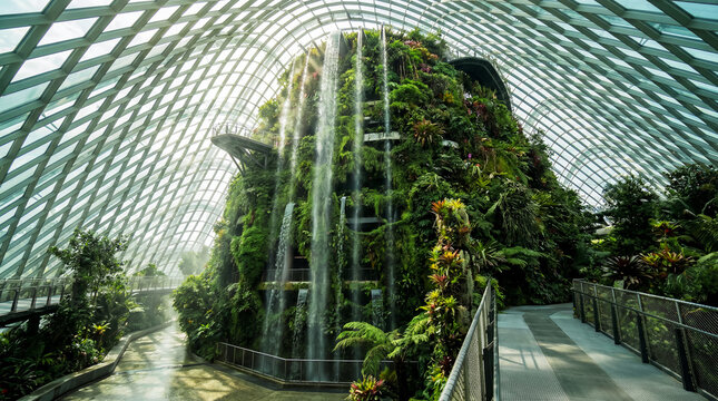 glass-roofed urban jungle project, an idea for a city park for relaxation and recovery from the stress of urban life