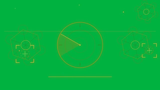 Initial wedge starting sweep neon dial rotating showing rings clusters pulsing aligning on clear BG