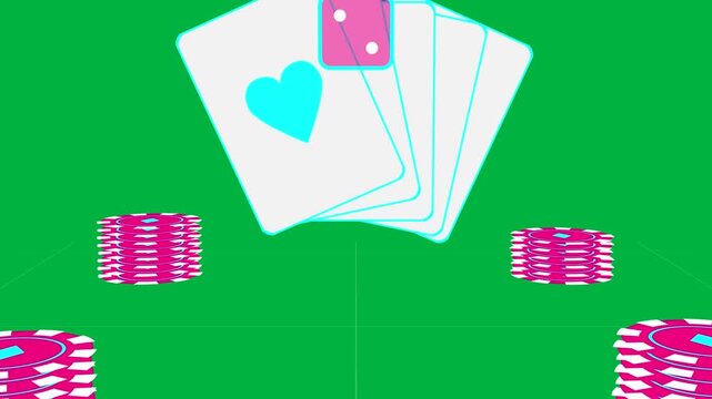 Magenta square appearing, die dropping and landing under card fan showing result on transparent