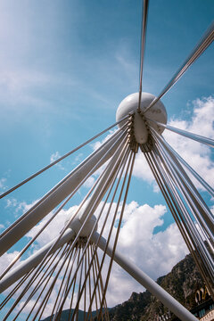 Architectural detail of Pont de Paris Bridge in Andorra la Vella on a sunny day