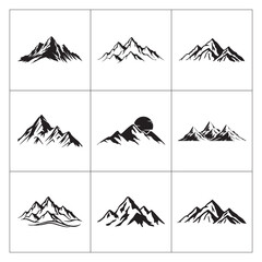 Fototapeta premium Bold Black Mountain Peak Silhouette Icon Collection Set
