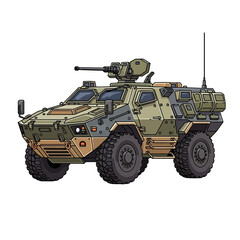 Fototapeta premium Armored Military Vehicle, Wheeled Combat Car with Machine Gun Turret, Army Transport