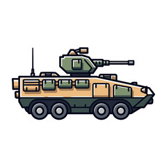Fototapeta premium Armored Personnel Carrier Illustration: Military Vehicle with Cannon, Camouflage Colors