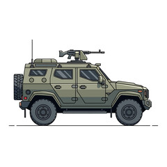 Armored Military Vehicle with Machine Gun - Tactical Off-Road SUV