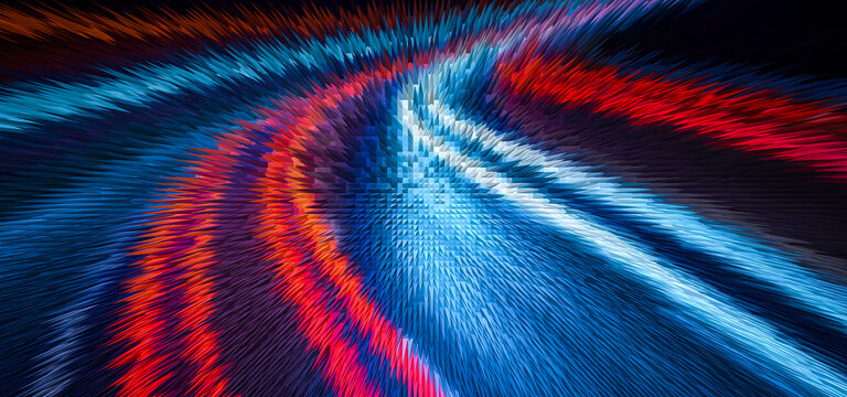 Electric Blue and Red Energy Vortex with Faceted Motion Burst for Gaming Splash Screen and Tech Branding Design