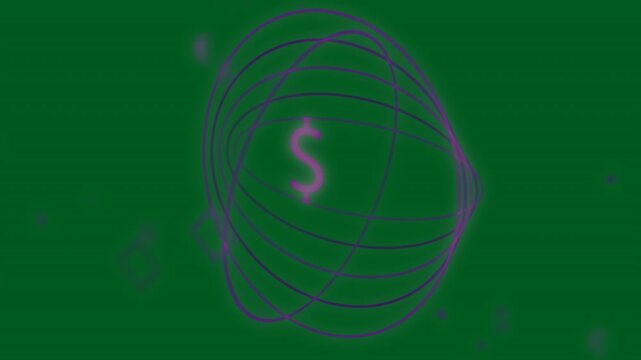 Glow starting neon dollar pulsing rings rotating orbit line sweeping transparent visualizing funds