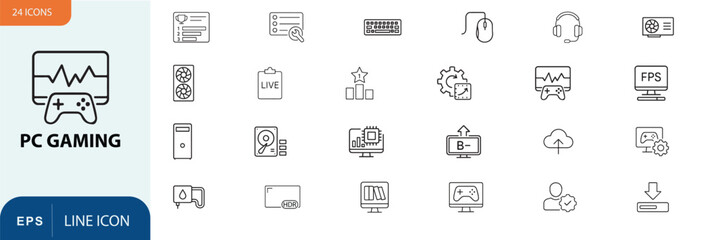 Pc gaming icons and symbols collection