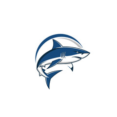 Fototapeta premium Aggressive blue shark graphic illustration with a curved background element