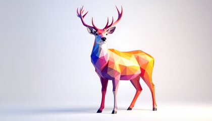 Colorful Low Poly Deer Illustration on White Background.