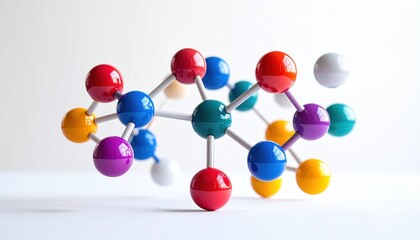 Colorful Molecular Model on White Background - Science and Chemistry Concept.