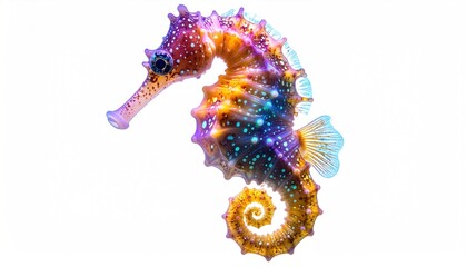 Colorful Seahorse Illustration with Galaxy Texture on White Background.