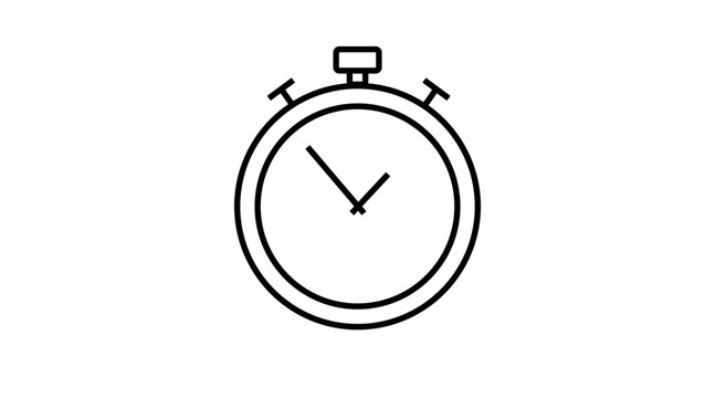 Clean black and white vector icon of a sports timer, ideal for representing stopwatch functions, training sessions, fitness tracking, countdowns, and athletic performance. This minimalist, scalable de