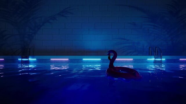 3D Architectural Render of Night Luxury Pool with Flamingo - 4K CGI Animation 