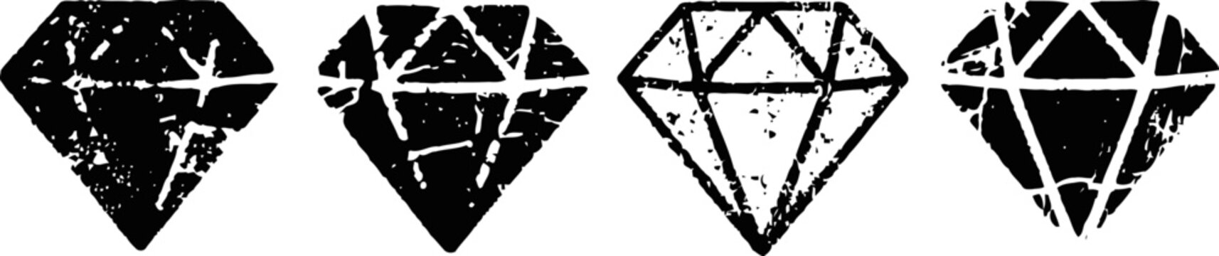 set of four black diamond shapes with various geometric patterns and textures