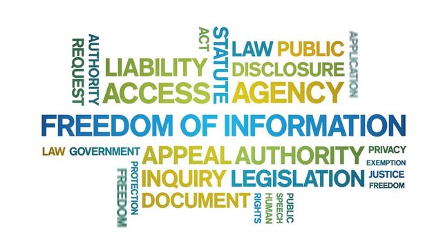 Freedom of information animated word cloud-text design animation tag kinetic typography seamless loop.